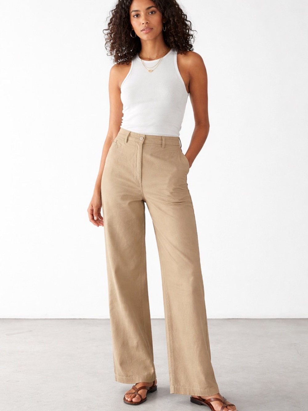& Other Stories Wide-Leg High-Rise Pants in Beige